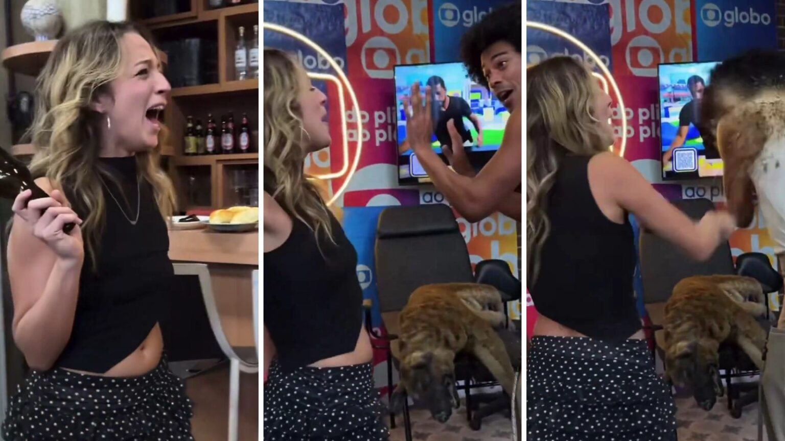 BBB26: Samira e Breno encenam briga com garrafada na Globo
