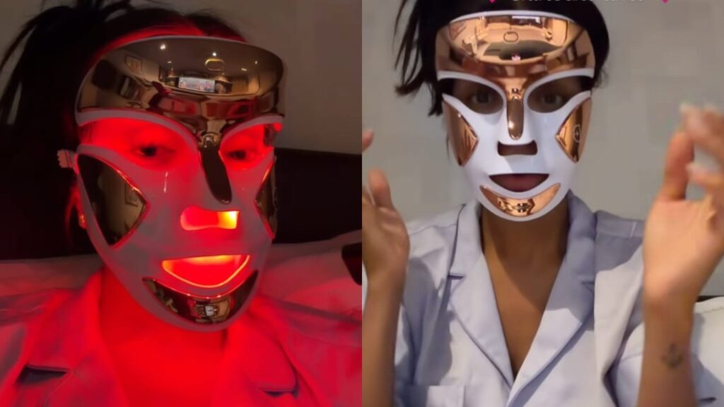 Brunna Gonçalves usa máscara de LED de R$ 8 mil