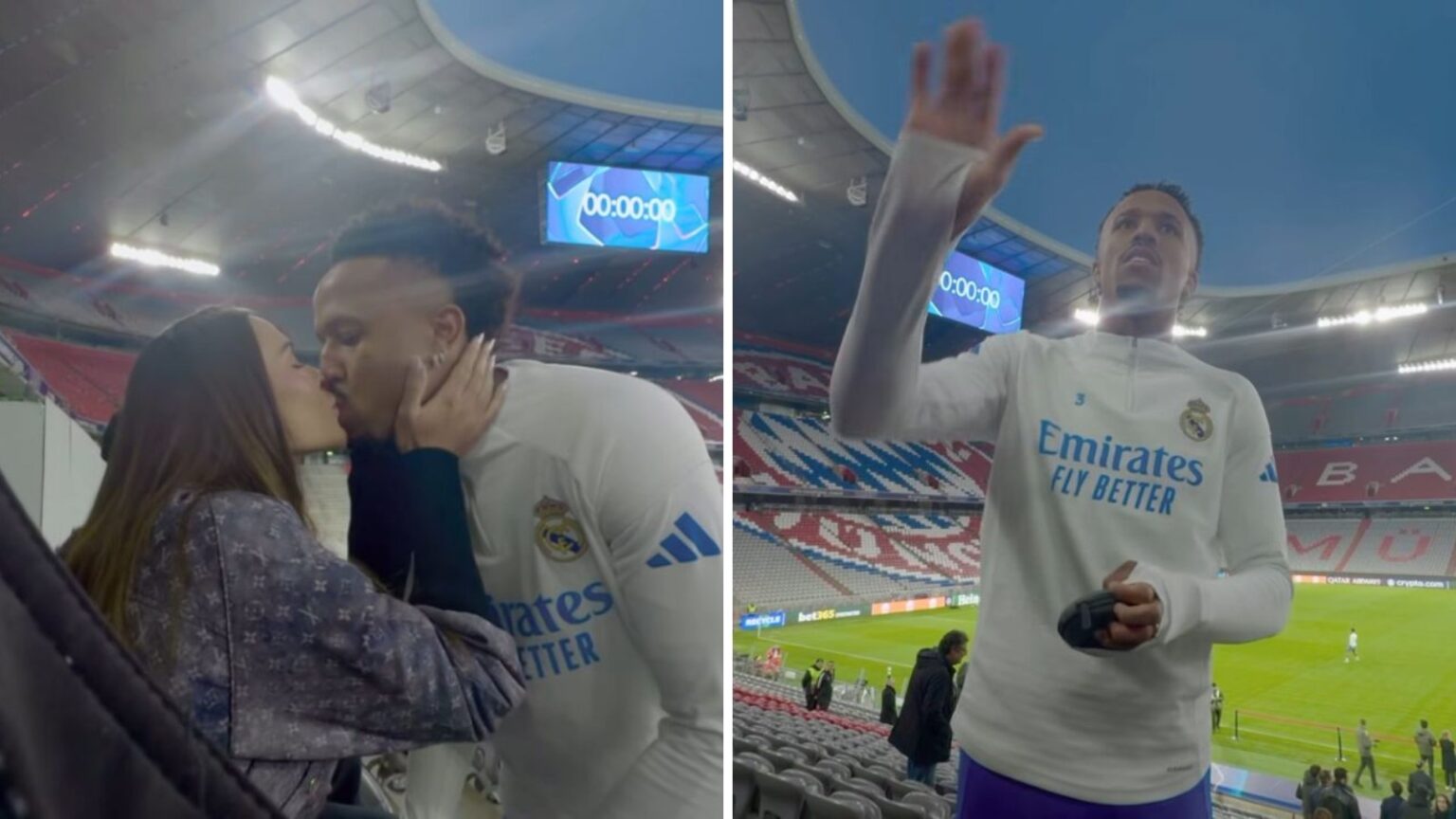 Éder Militão beija Tainá em treino do Real Madrid Éder Militão beija Tainá em treino do Real Madrid