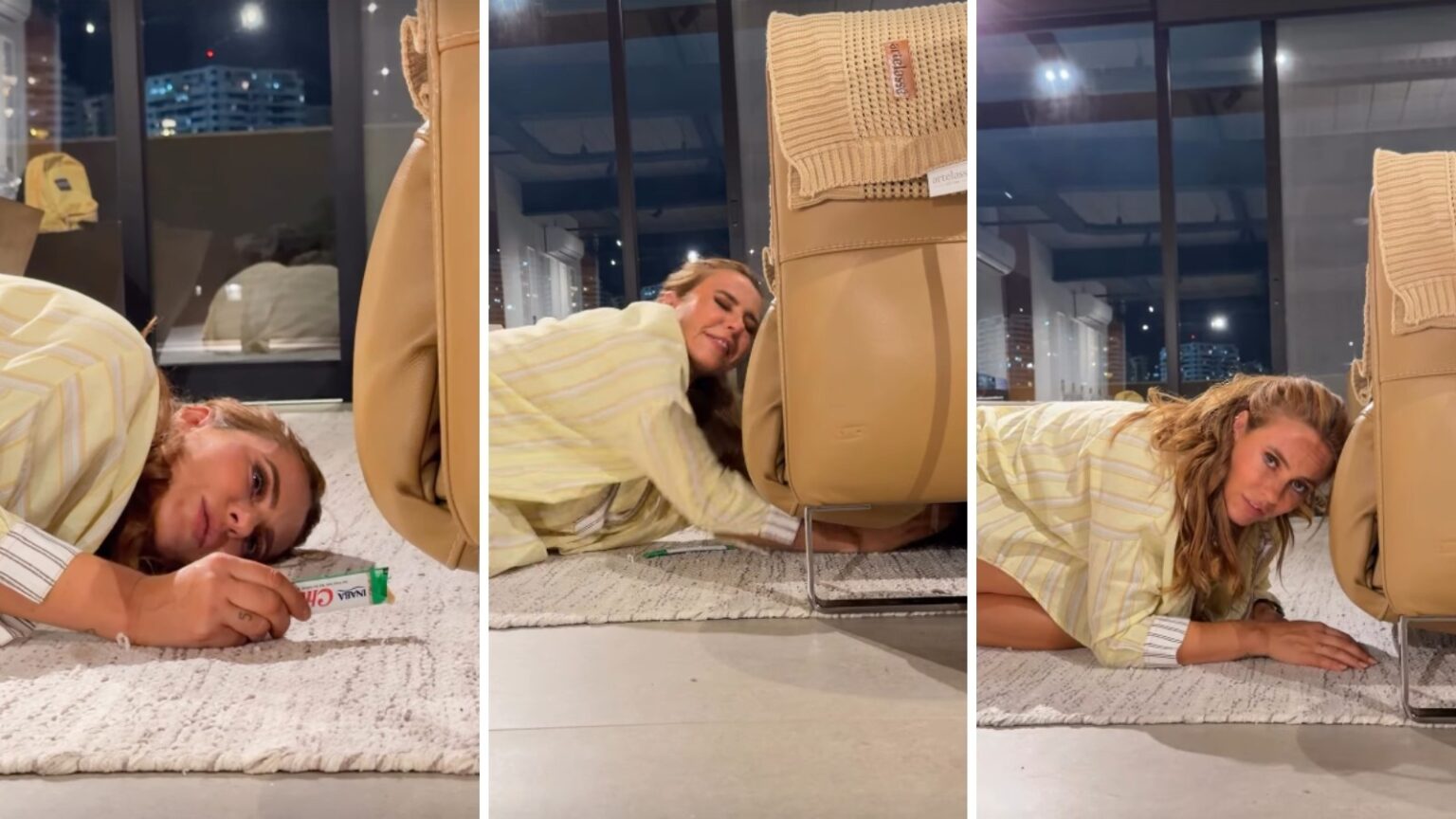Paolla Oliveira tenta tirar gata do sofá e falha