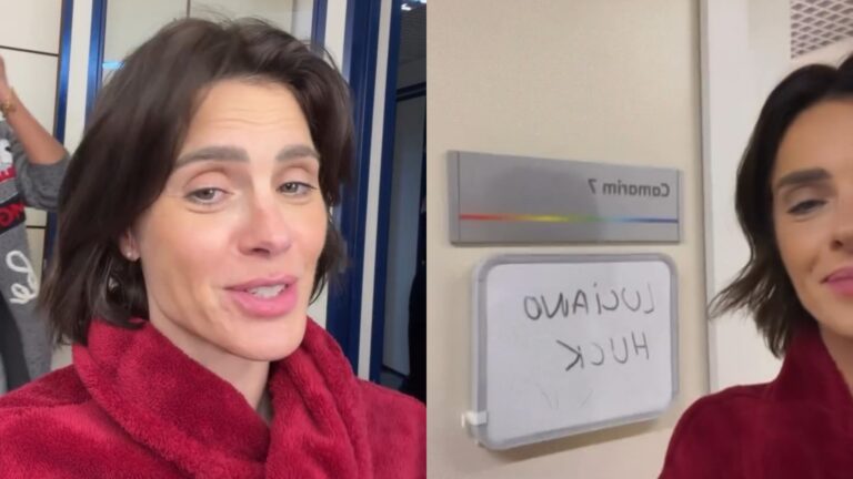 Carolina Dieckmann invade camarim de Luciano Huck após gravação