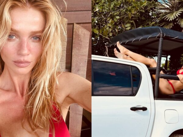 Cintia Dicker usa biquíni vermelho nos Lençóis Maranhenses