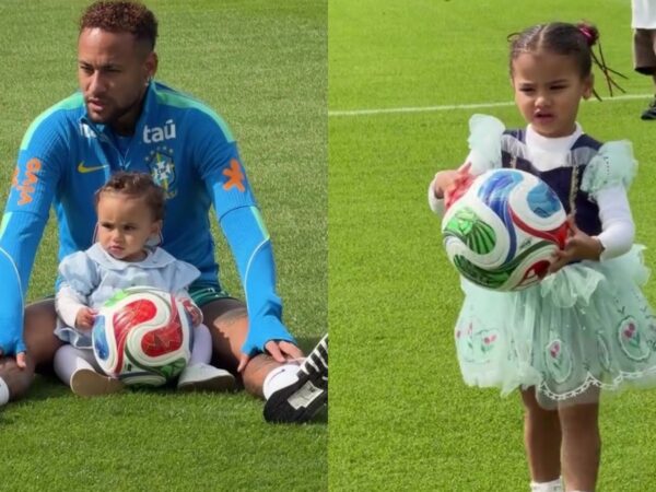 Filhas de Neymar roubam a cena em treino da Seleção
