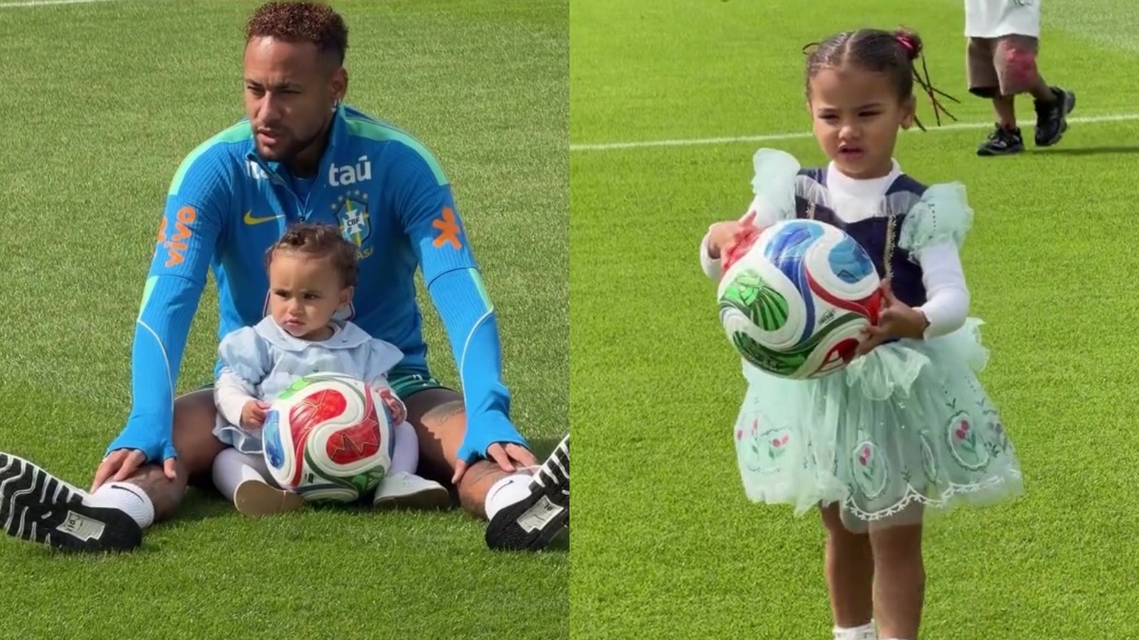 Filhas de Neymar roubam a cena em treino da Seleção