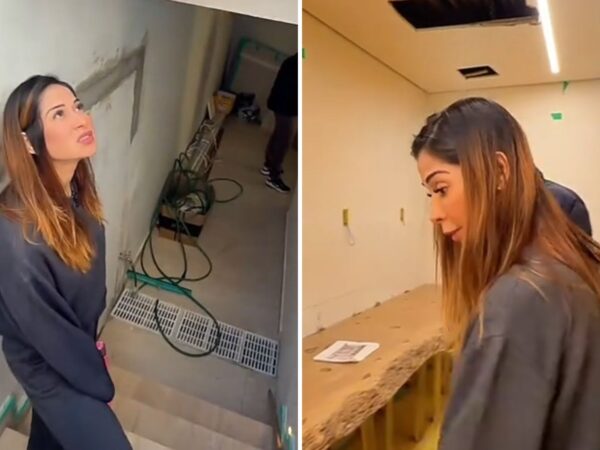 Maira Cardi vistoria sauna e descobre mofo e erro em obra