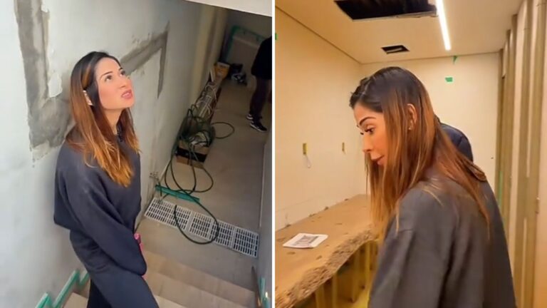 Maira Cardi vistoria sauna e descobre mofo e erro em obra