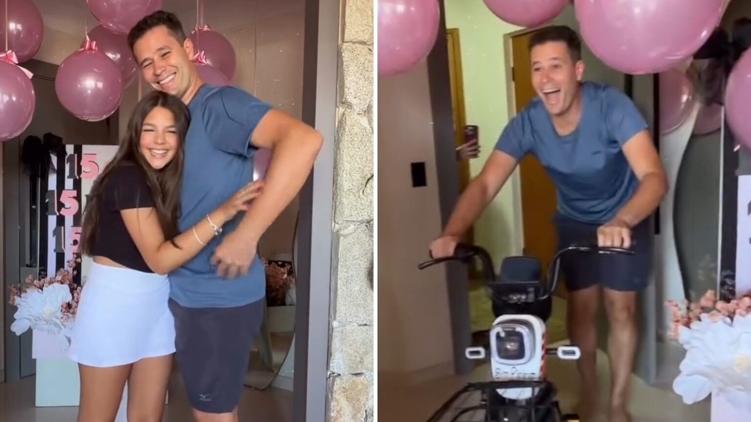 Pedro Leonardo presenteia filha Maria Sophia com bicicleta elétrica
