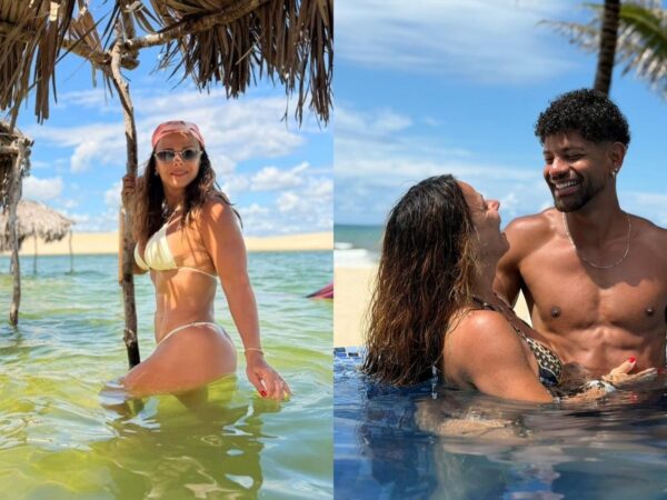 Viviane Araújo exibe biquínis coloridos e romance com marido