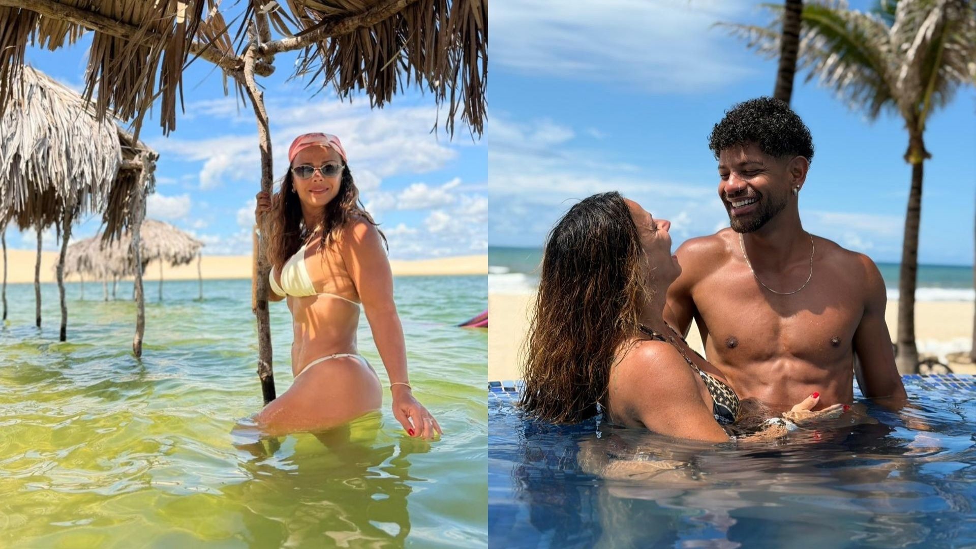 Viviane Araújo exibe biquínis coloridos e romance com marido