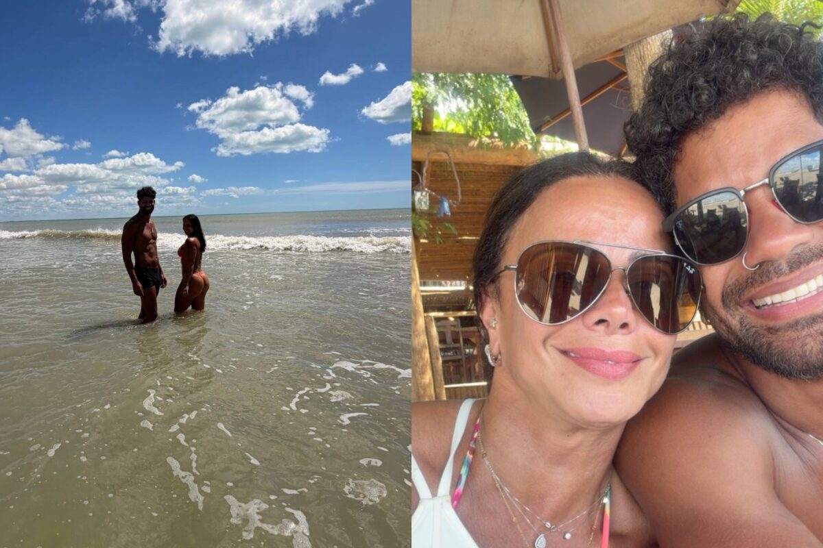Viviane Araujo curte praia no Ceará com marido e filho
