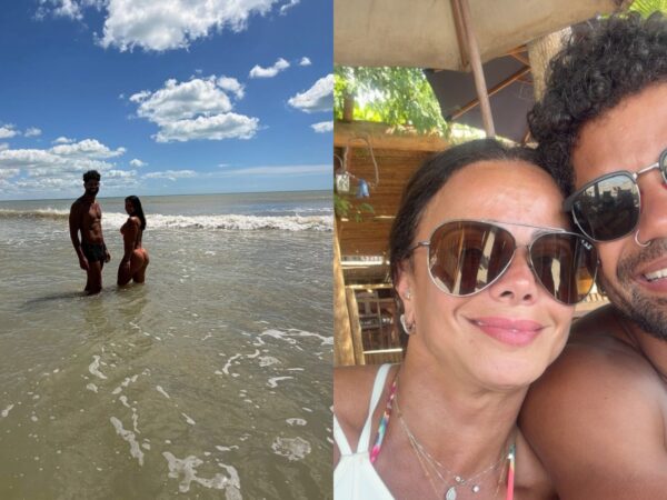 Viviane Araujo curte praia no Ceará com marido e filho