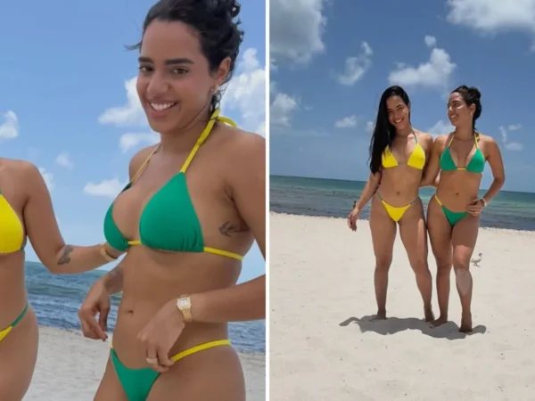 Gêmeas Lacração posam em clima de Copa em Miami