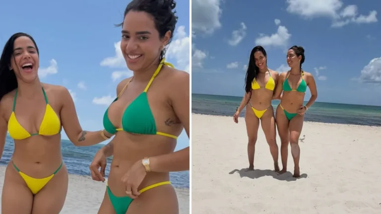 Gêmeas Lacração posam em clima de Copa em Miami