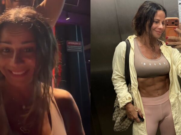 Viviane Araujo exibe umbigo pós-cirurgia em look fitness