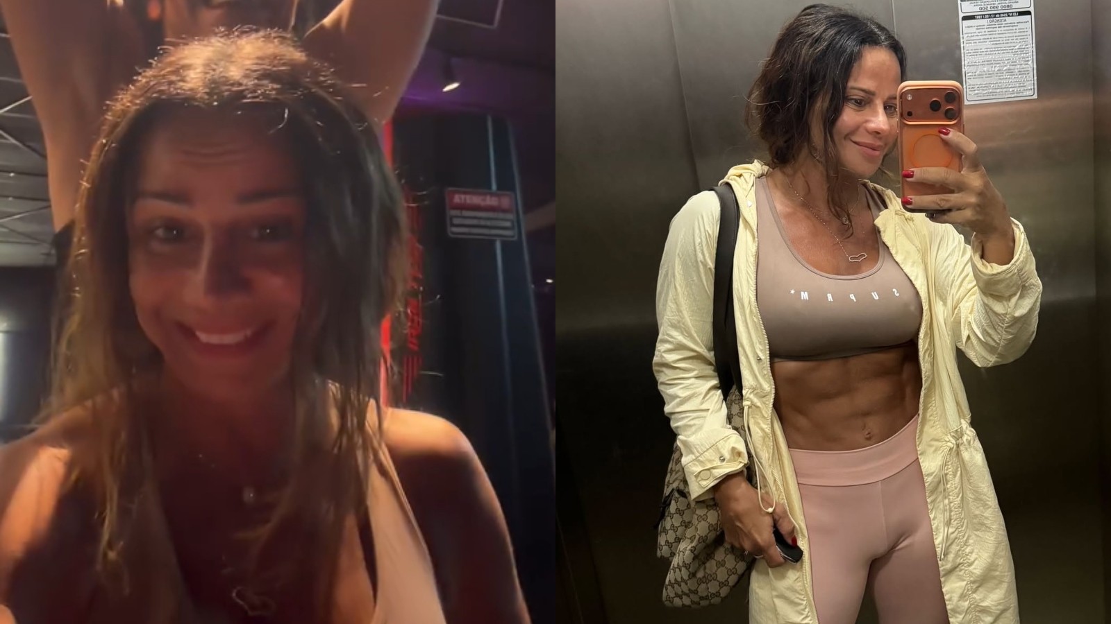 Viviane Araujo exibe umbigo pós-cirurgia em look fitness