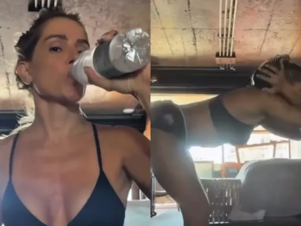 Deborah Secco treina em casa e exibe séries de exercícios