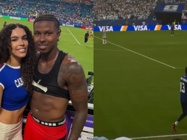 Namorada celebra gol de Lopes Cabral na derrota para Argentina
