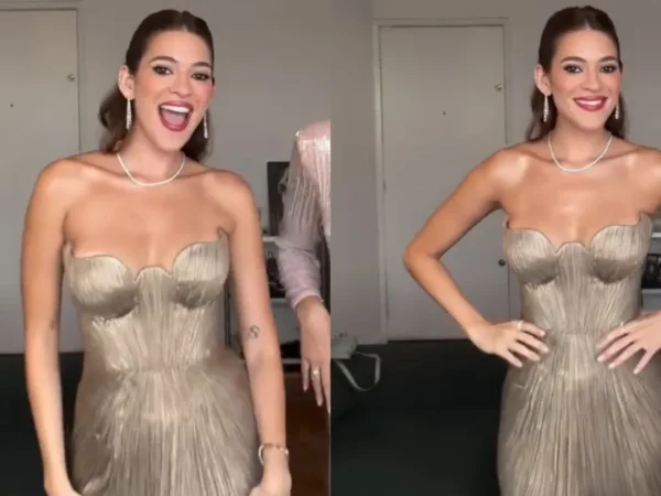Ana Clara Lima usa vestido decotado em casamento de amigos