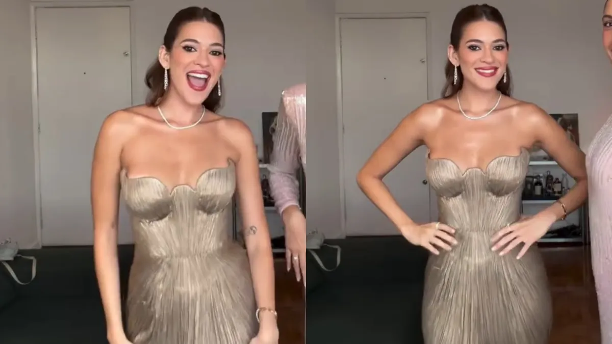 Ana Clara Lima usa vestido decotado em casamento de amigos