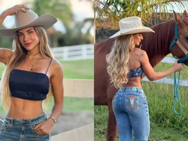 Gabi Martins curte sítio e cavalga de barriga de fora