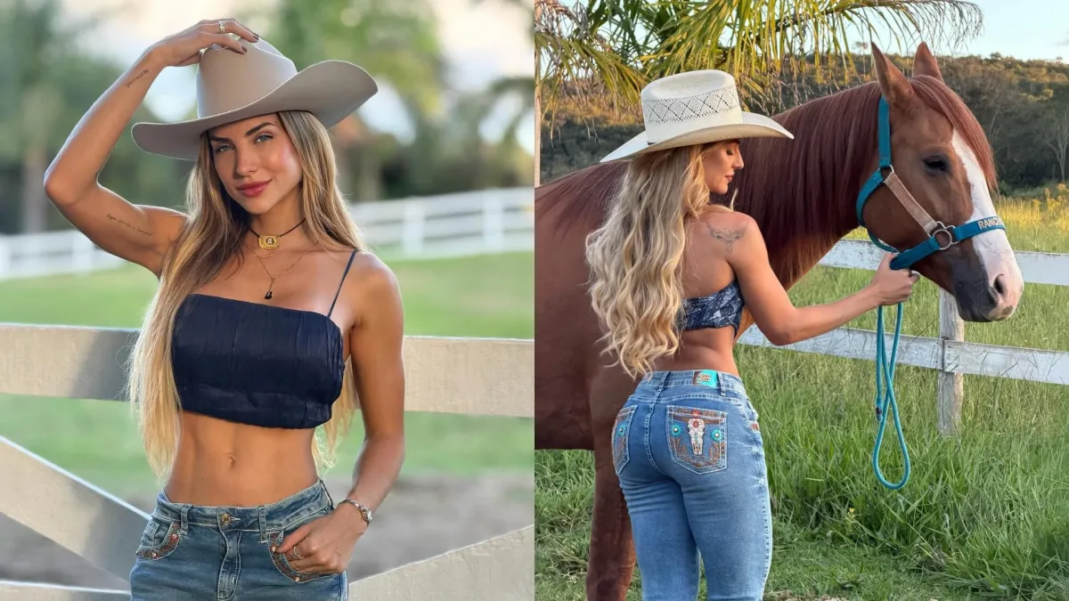 Gabi Martins curte sítio e cavalga de barriga de fora