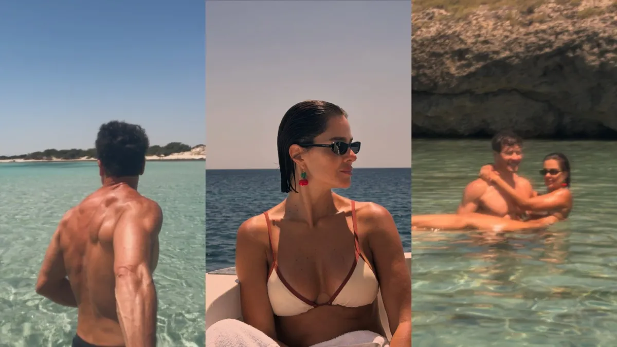 Vera Viel mergulha em águas cristalinas na Itália com Rodrigo Faro