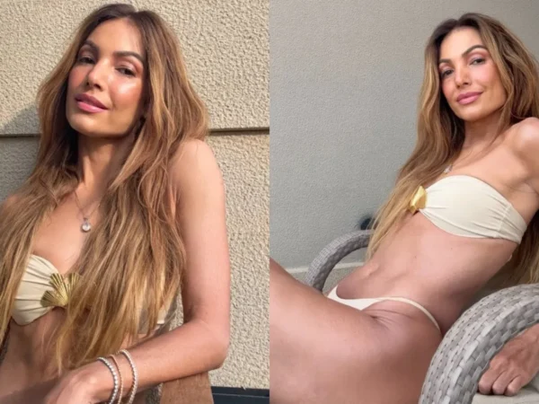 Patrícia Poeta renova o bronzeado de biquíni