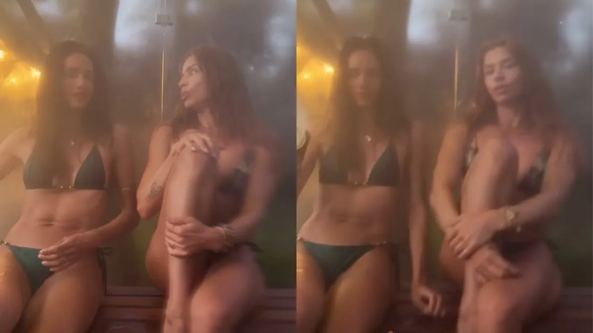 Grazi Massafera relaxa em sauna na mata em Noronha