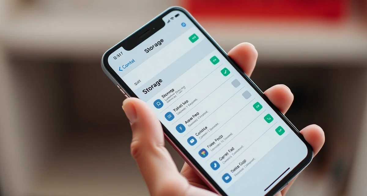 mão segurando celular com tela de armazenamento e uso de aplicativos