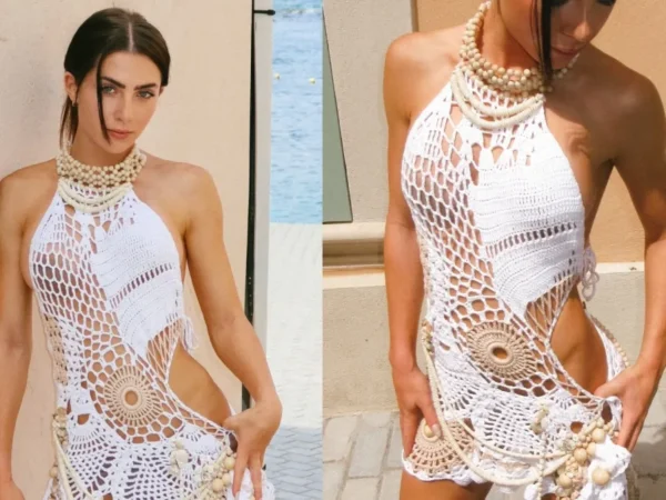 Jade Picon de vestido de crochê transparente na Grécia: 'Deusa