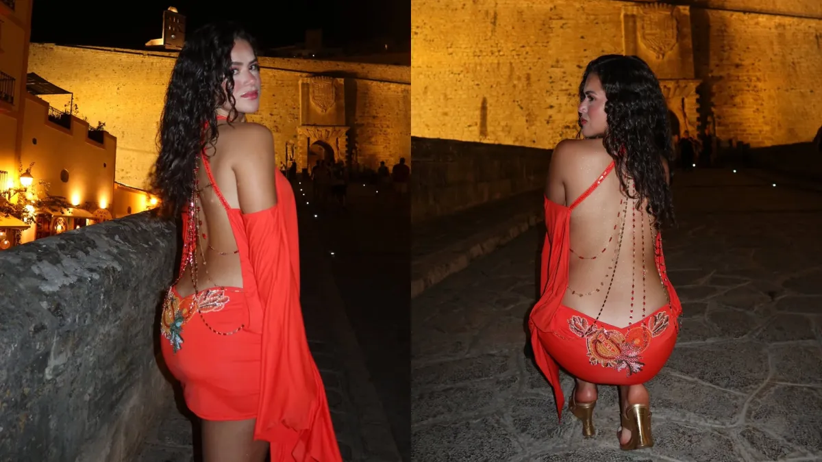 Maisa ousa em look vermelho de costas abertas e impressiona