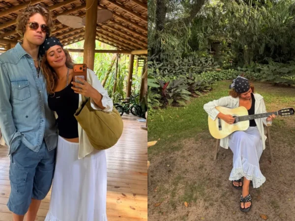 Isadora Cruz toca violão em clima de romance com namorado