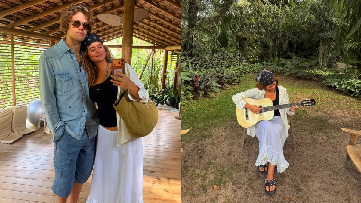 Isadora Cruz toca violão em clima de romance com namorado